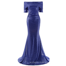 Kate Kasin Frauen Sexy bodenlangen Sequined Kurzarm aus Schulter Blau Sequins Lange Abend Prom Party Kleid KK001046-1